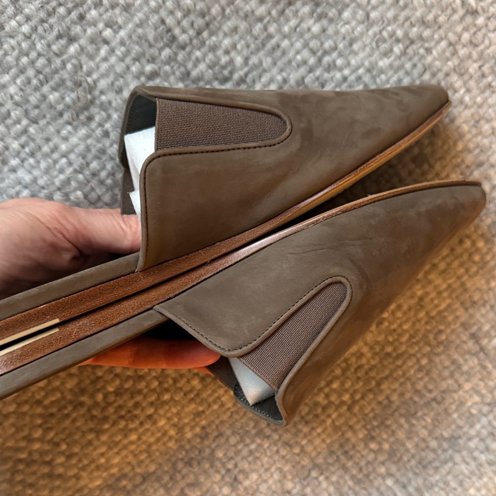 Jenni Kayne oiled leather olive mules excellent - Picture 7 of 9